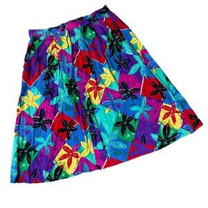 Vintage Floral Skirt Plus Size Chaus Woman Elastic Waist Pockets Bright Flowers